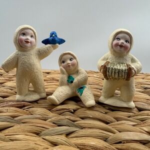Vintage Snow Babies Figurines Bisque Porcelain Set of 3 Eskimo Winter Decor